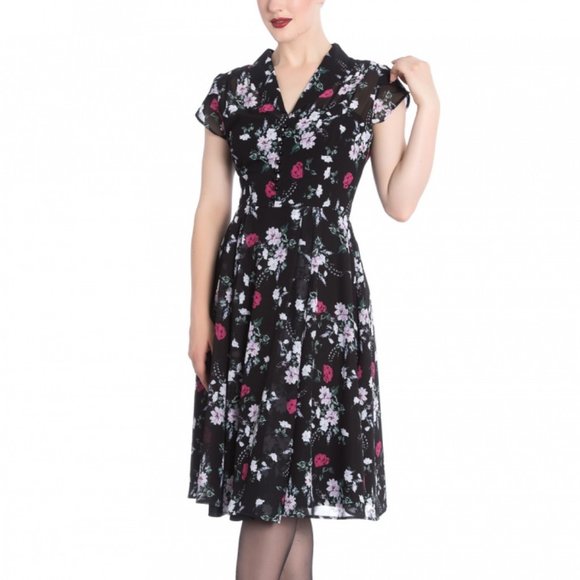 LG New Hell Bunny Belleville Retro 40s Vintage Inspired Floral Dress Modcloth - Picture 1 of 6